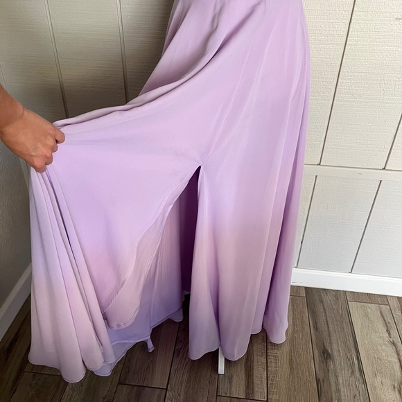 LULU Lavender Halter Lace Dress with Slit - Picture 8 of 12